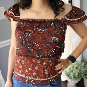Lily White (Brown flower print eyelet top)